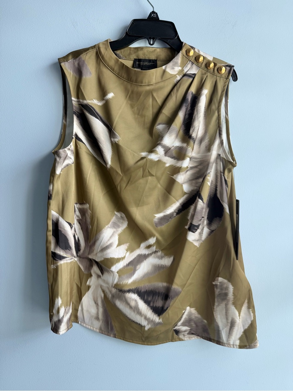 Donna Karan New York Women’s Floral Shoulder-Button Sleeveless Top Size Small